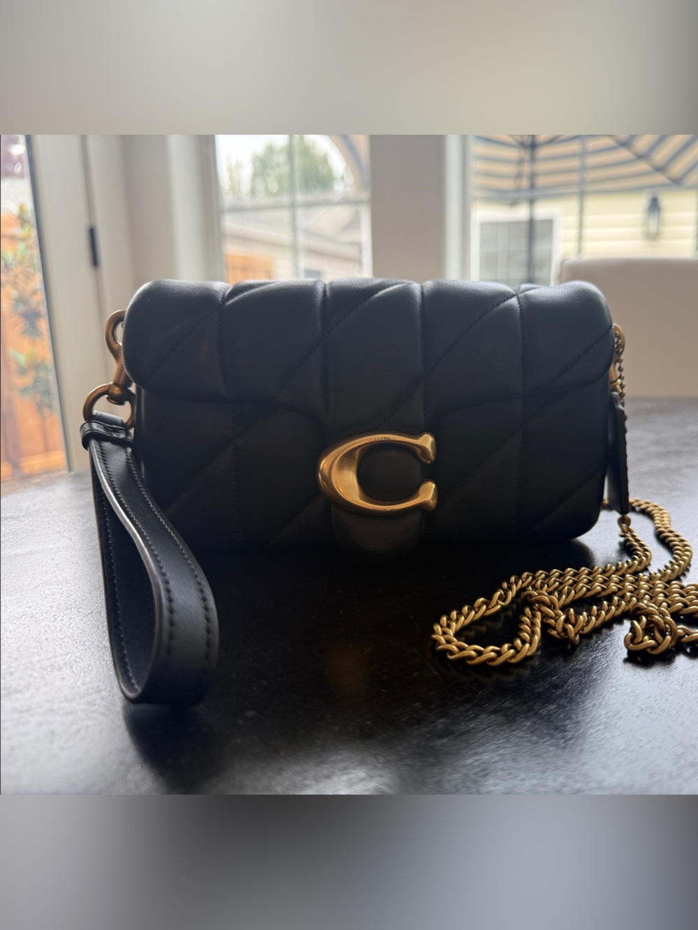 Coach Tabby Wristlet/Crossbody Quilted Black and Gold
